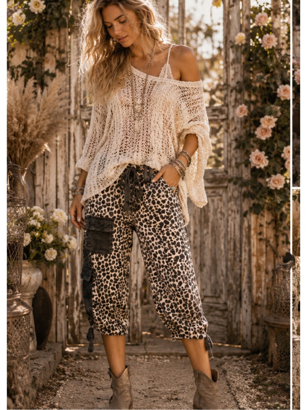 Oli & Hali Black and Cream Leopard Cargo Capris